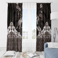 Hawaiian Lei Turtle and Plumeria Window Curtain Polynerian Art Tattoo-Grayscale Mode