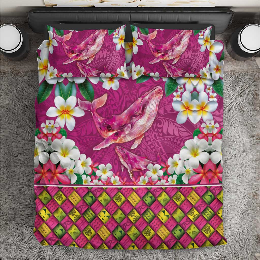 Hawaiian Plumeria and Humpback Whales Bedding Set Polynerian Art Tattoo-Plum Pink Color LT03 Pink - Polynesian Pride