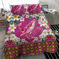 Hawaiian Plumeria and Humpback Whales Bedding Set Polynerian Art Tattoo-Plum Pink Color LT03 - Polynesian Pride