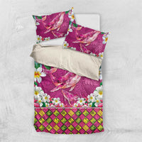 Hawaiian Plumeria and Humpback Whales Bedding Set Polynerian Art Tattoo-Plum Pink Color LT03 US Twin 172cm x 218cm Pink - Polynesian Pride