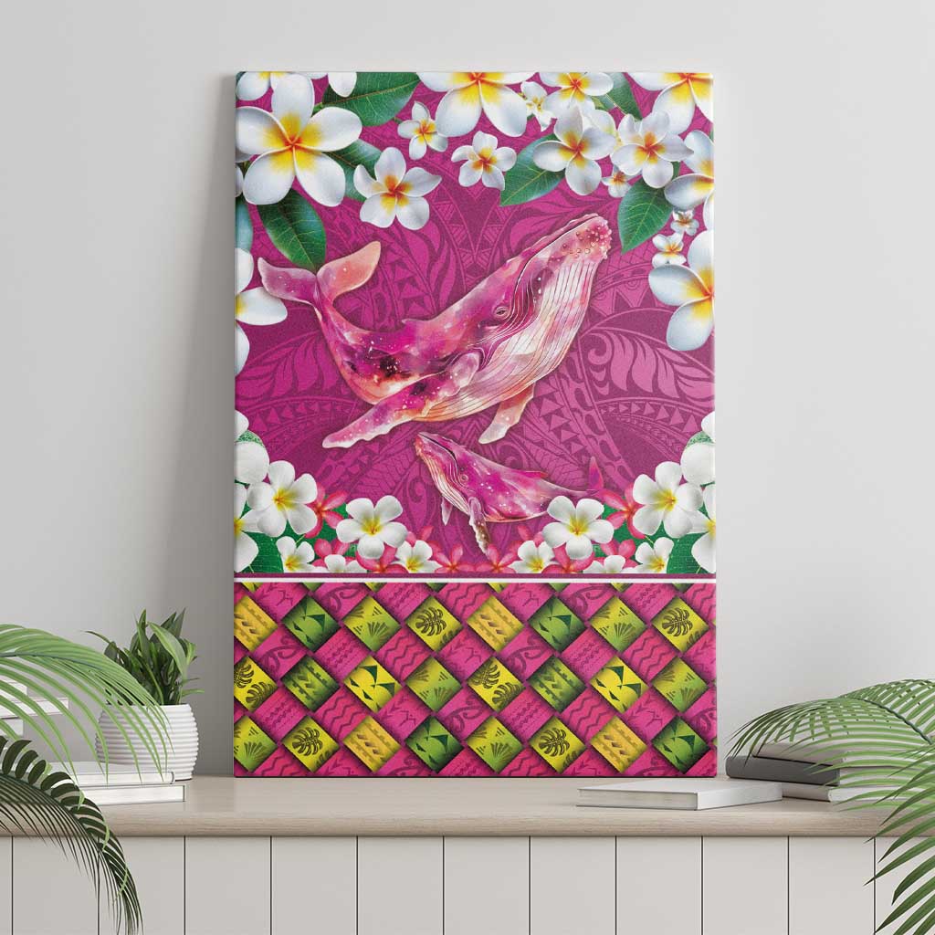 Hawaiian Plumeria and Humpback Whales Canvas Wall Art Polynerian Art Tattoo-Plum Pink Color