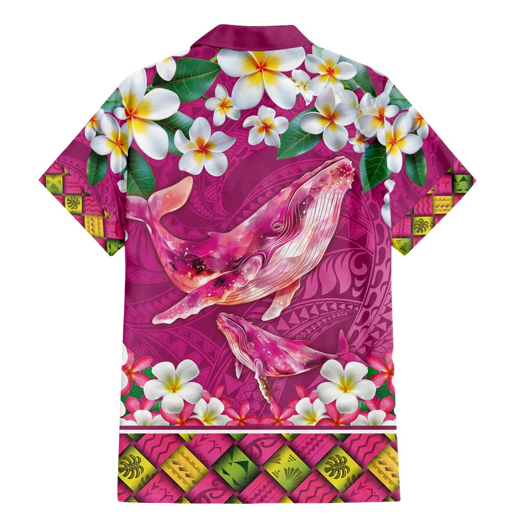 Hawaiian Plumeria and Humpback Whales Family Matching Mermaid Dress and Hawaiian Shirt Polynerian Art Tattoo-Plum Pink Color