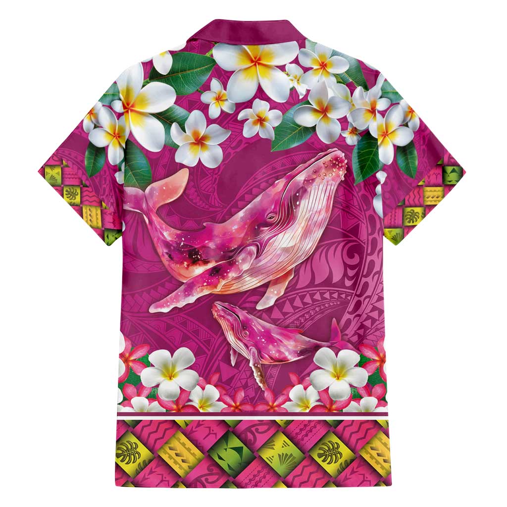 Hawaiian Plumeria and Humpback Whales Family Matching Puletasi and Hawaiian Shirt Polynerian Art Tattoo-Plum Pink Color
