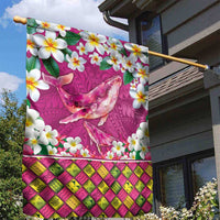 Hawaiian Plumeria and Humpback Whales Garden Flag Polynerian Art Tattoo-Plum Pink Color