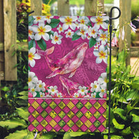 Hawaiian Plumeria and Humpback Whales Garden Flag Polynerian Art Tattoo-Plum Pink Color