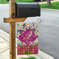 Hawaiian Plumeria and Humpback Whales Garden Flag Polynerian Art Tattoo-Plum Pink Color