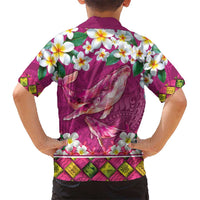 Hawaiian Plumeria and Humpback Whales Hawaiian Shirt Polynerian Art Tattoo-Plum Pink Color