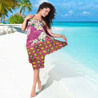 Hawaiian Plumeria and Humpback Whales Sarong Polynerian Art Tattoo-Plum Pink Color