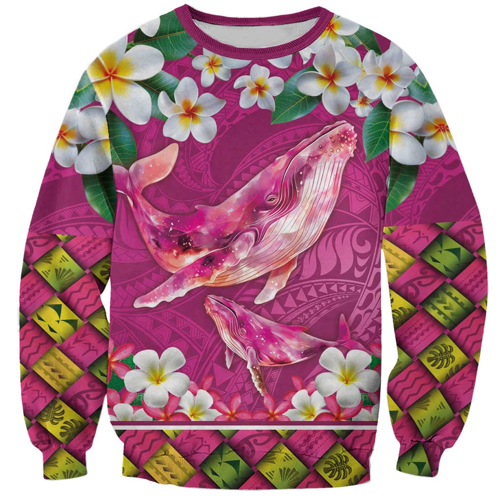 Hawaiian Plumeria and Humpback Whales Sweatshirt Polynerian Art Tattoo-Plum Pink Color LT03 Unisex Pink - Polynesian Pride