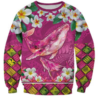 Hawaiian Plumeria and Humpback Whales Sweatshirt Polynerian Art Tattoo-Plum Pink Color LT03 Unisex Pink - Polynesian Pride
