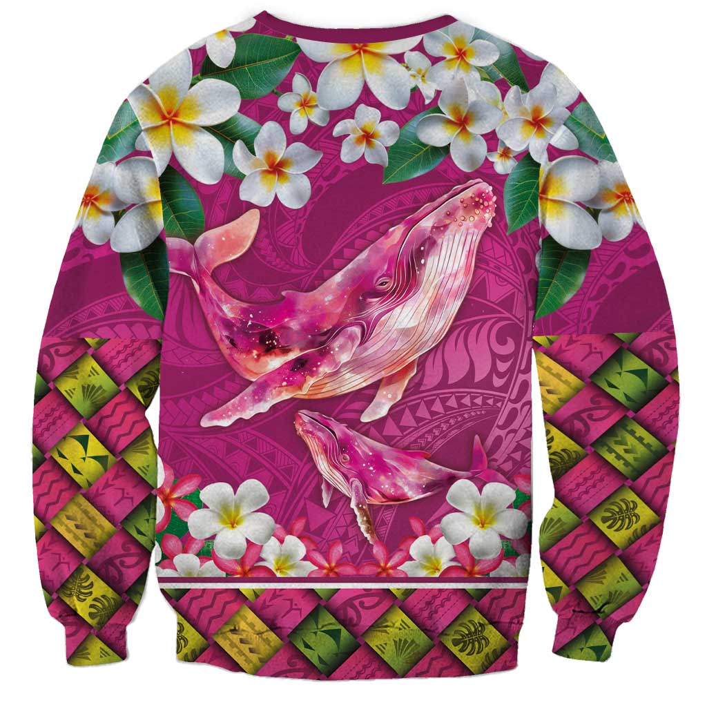 Hawaiian Plumeria and Humpback Whales Sweatshirt Polynerian Art Tattoo-Plum Pink Color LT03 - Polynesian Pride