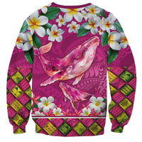 Hawaiian Plumeria and Humpback Whales Sweatshirt Polynerian Art Tattoo-Plum Pink Color LT03 - Polynesian Pride