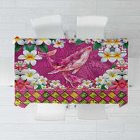 Hawaiian Plumeria and Humpback Whales Tablecloth Polynerian Art Tattoo-Plum Pink Color