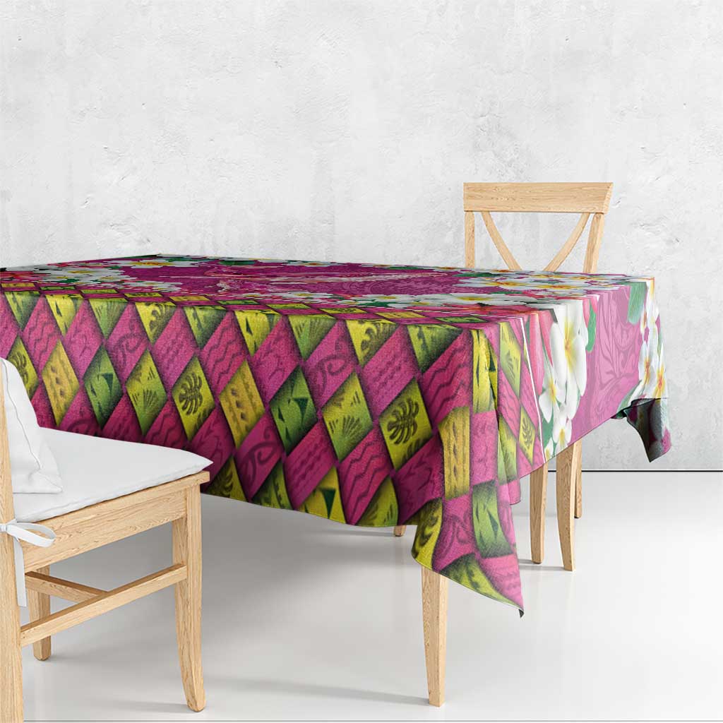 Hawaiian Plumeria and Humpback Whales Tablecloth Polynerian Art Tattoo-Plum Pink Color