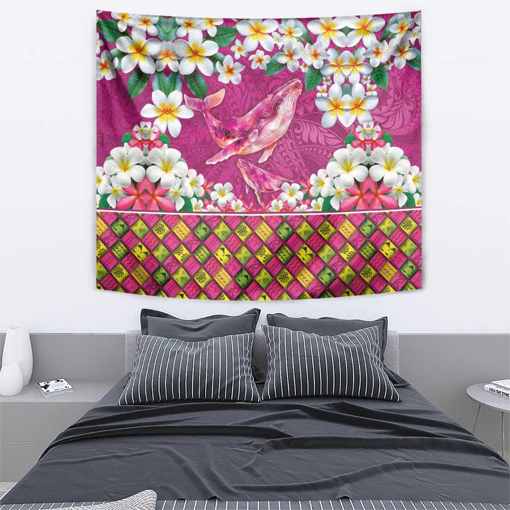 Hawaiian Plumeria and Humpback Whales Tapestry Polynerian Art Tattoo-Plum Pink Color LT03 - Polynesian Pride