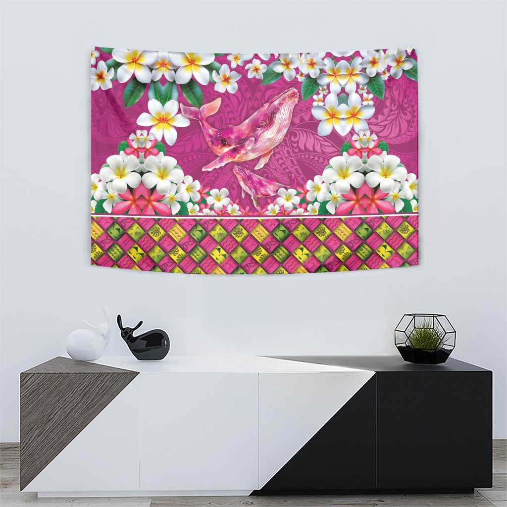 Hawaiian Plumeria and Humpback Whales Tapestry Polynerian Art Tattoo-Plum Pink Color LT03 - Polynesian Pride
