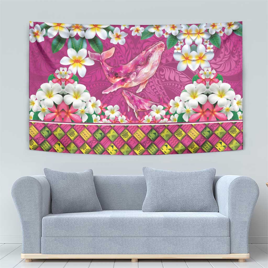 Hawaiian Plumeria and Humpback Whales Tapestry Polynerian Art Tattoo-Plum Pink Color LT03 - Polynesian Pride