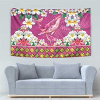 Hawaiian Plumeria and Humpback Whales Tapestry Polynerian Art Tattoo-Plum Pink Color LT03 - Polynesian Pride