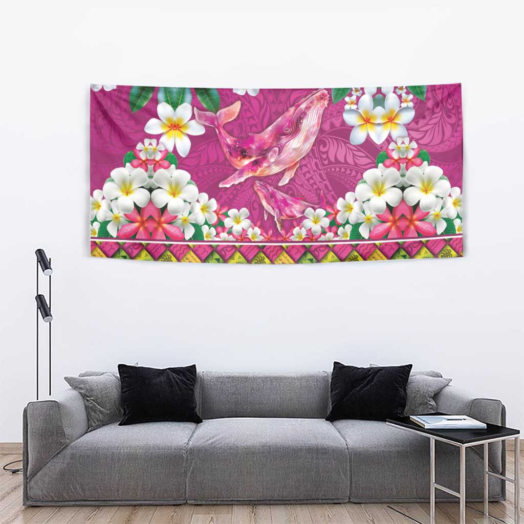 Hawaiian Plumeria and Humpback Whales Tapestry Polynerian Art Tattoo-Plum Pink Color LT03 - Polynesian Pride
