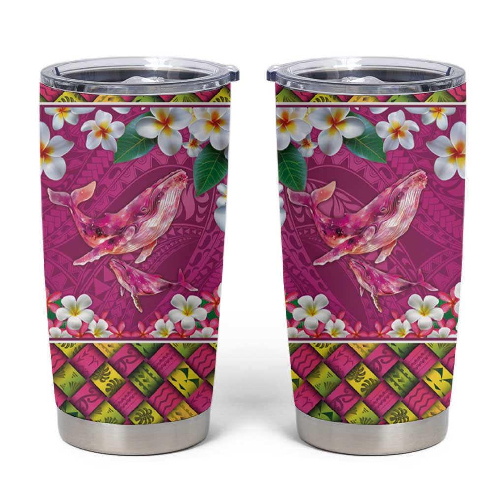 Hawaiian Plumeria and Humpback Whales Tumbler Cup Polynerian Art Tattoo-Plum Pink Color