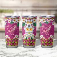 Hawaiian Plumeria and Humpback Whales Tumbler Cup Polynerian Art Tattoo-Plum Pink Color