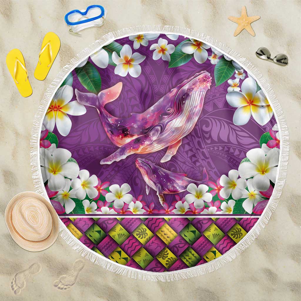 Hawaiian Plumeria and Humpback Whales Beach Blanket Polynerian Art Tattoo-Mauve Color