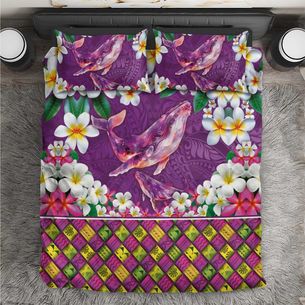 Hawaiian Plumeria and Humpback Whales Bedding Set Polynerian Art Tattoo-Mauve Color LT03 Purple - Polynesian Pride