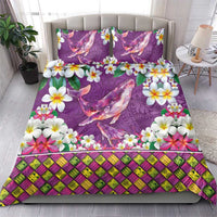 Hawaiian Plumeria and Humpback Whales Bedding Set Polynerian Art Tattoo-Mauve Color LT03 - Polynesian Pride