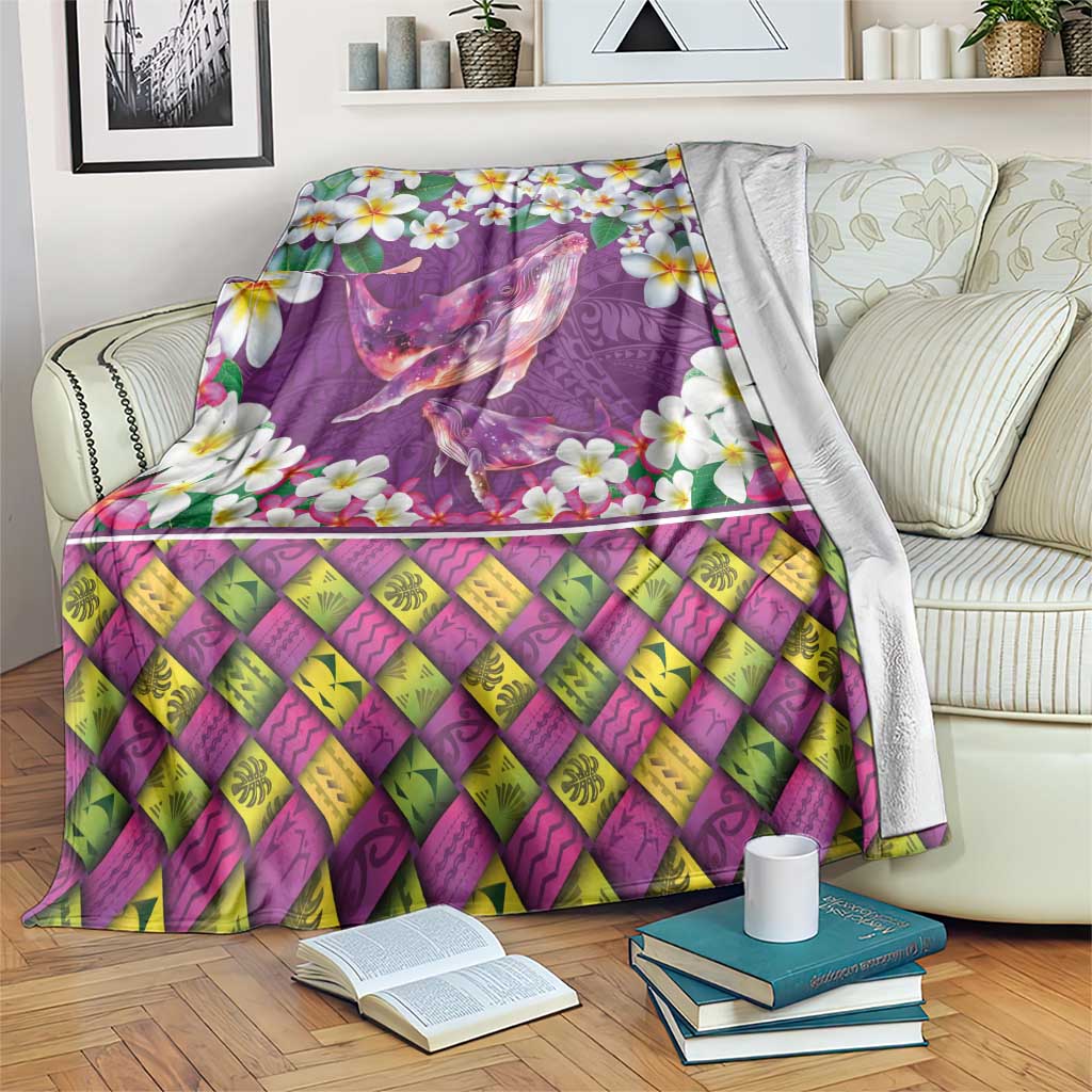 Hawaiian Plumeria and Humpback Whales Blanket Polynerian Art Tattoo-Mauve Color