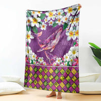 Hawaiian Plumeria and Humpback Whales Blanket Polynerian Art Tattoo-Mauve Color