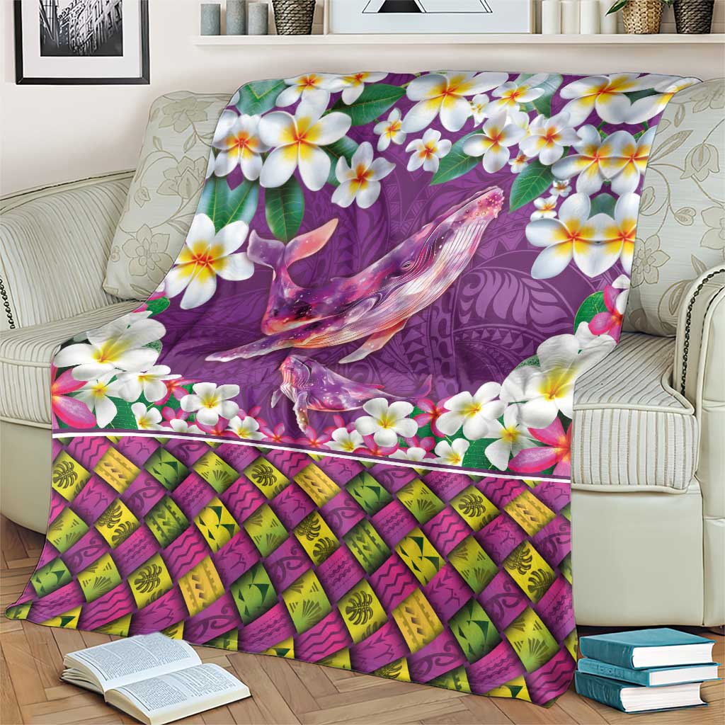 Hawaiian Plumeria and Humpback Whales Blanket Polynerian Art Tattoo-Mauve Color
