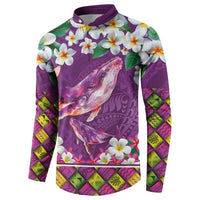 Hawaiian Plumeria and Humpback Whales Button Sweatshirt Polynerian Art Tattoo-Mauve Color