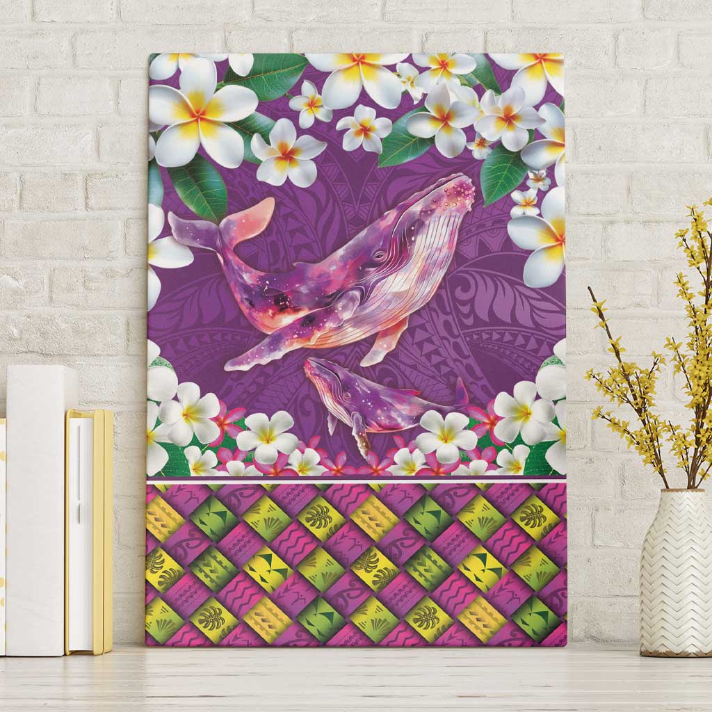 Hawaiian Plumeria and Humpback Whales Canvas Wall Art Polynerian Art Tattoo-Mauve Color