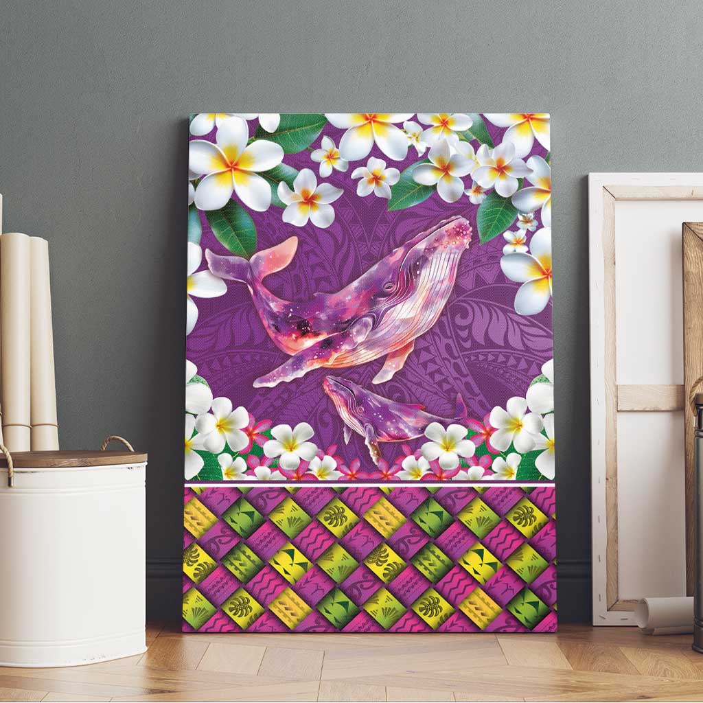 Hawaiian Plumeria and Humpback Whales Canvas Wall Art Polynerian Art Tattoo-Mauve Color