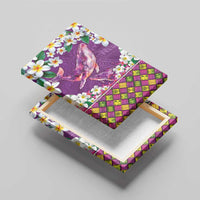 Hawaiian Plumeria and Humpback Whales Canvas Wall Art Polynerian Art Tattoo-Mauve Color