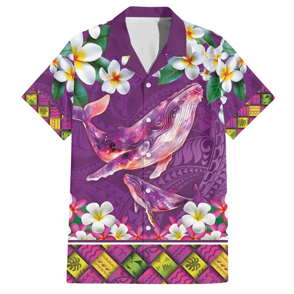 Hawaiian Plumeria and Humpback Whales Family Matching Long Sleeve Bodycon Dress and Hawaiian Shirt Polynerian Art Tattoo-Mauve Color