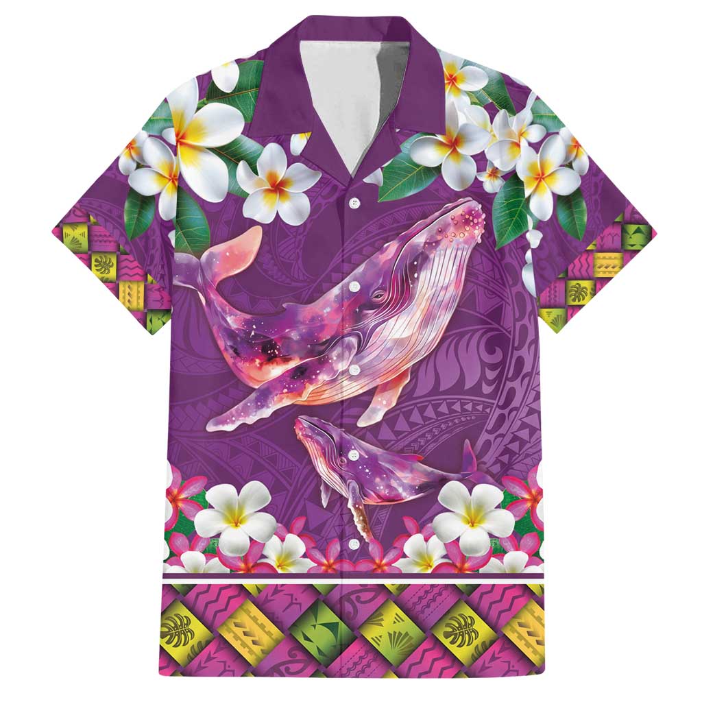 Hawaiian Plumeria and Humpback Whales Family Matching Off Shoulder Maxi Dress and Hawaiian Shirt Polynerian Art Tattoo-Mauve Color