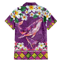 Hawaiian Plumeria and Humpback Whales Family Matching Off Shoulder Maxi Dress and Hawaiian Shirt Polynerian Art Tattoo-Mauve Color