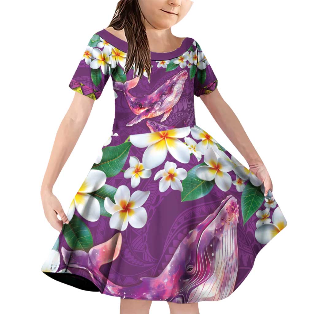 Hawaiian Plumeria and Humpback Whales Family Matching Off Shoulder Short Dress and Hawaiian Shirt Polynerian Art Tattoo-Mauve Color