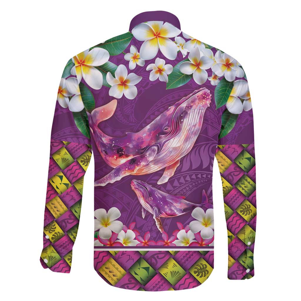 Hawaiian Plumeria and Humpback Whales Family Matching Summer Maxi Dress and Hawaiian Shirt Polynerian Art Tattoo-Mauve Color