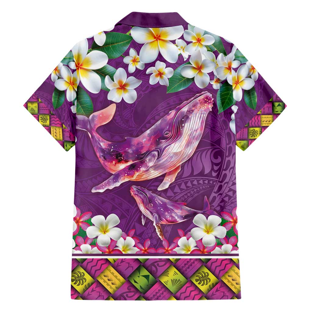 Hawaiian Plumeria and Humpback Whales Hawaiian Shirt Polynerian Art Tattoo-Mauve Color