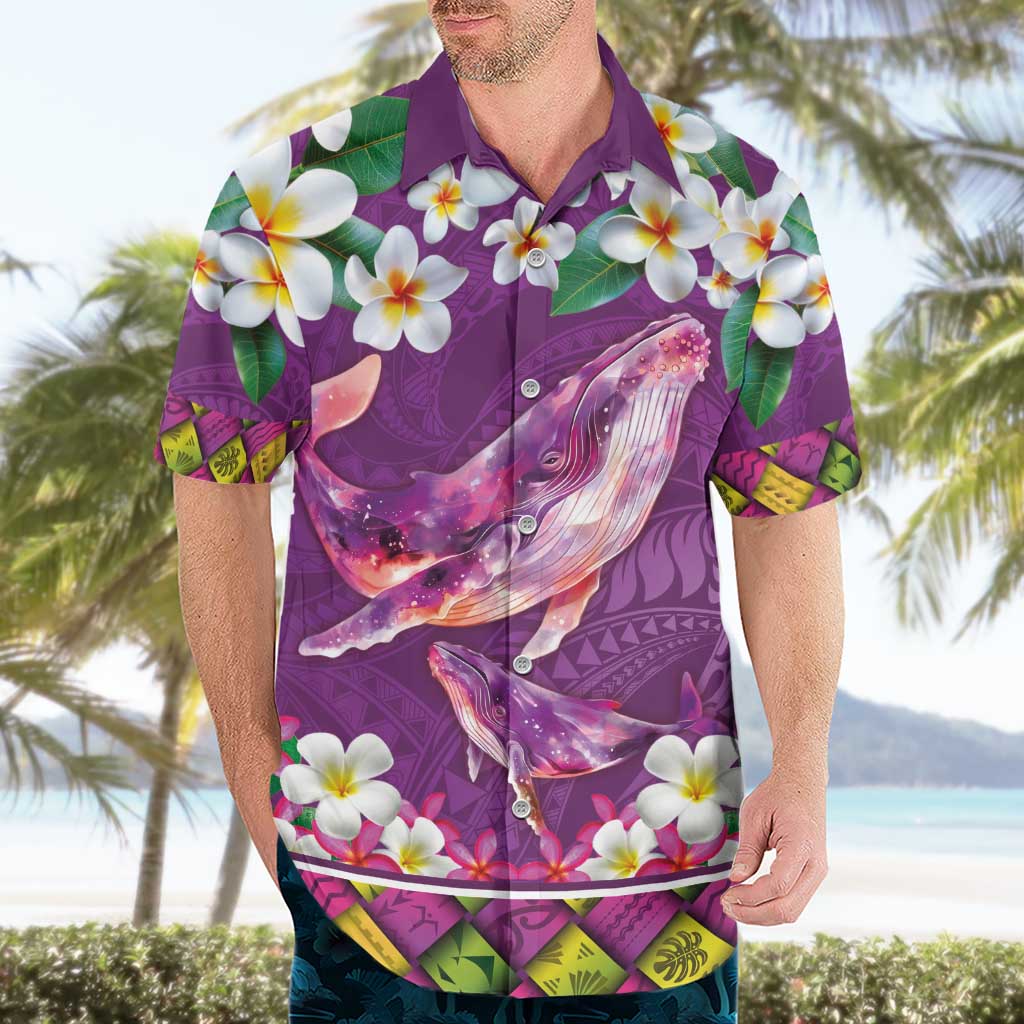 Hawaiian Plumeria and Humpback Whales Hawaiian Shirt Polynerian Art Tattoo-Mauve Color