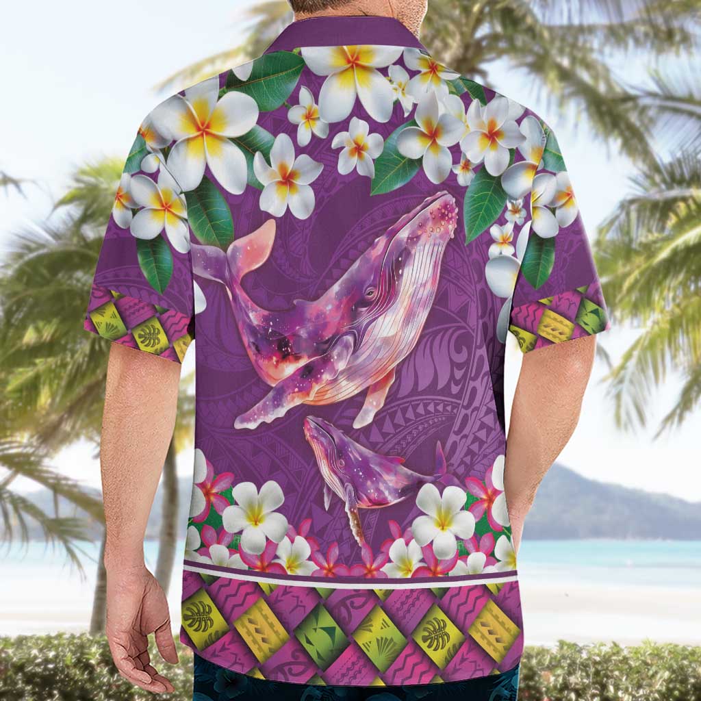 Hawaiian Plumeria and Humpback Whales Hawaiian Shirt Polynerian Art Tattoo-Mauve Color
