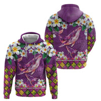 Hawaiian Plumeria and Humpback Whales Hoodie Polynerian Art Tattoo-Mauve Color