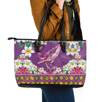 Hawaiian Plumeria and Humpback Whales Leather Tote Bag Polynerian Art Tattoo-Mauve Color