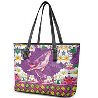 Hawaiian Plumeria and Humpback Whales Leather Tote Bag Polynerian Art Tattoo-Mauve Color