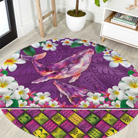 Hawaiian Plumeria and Humpback Whales Round Carpet Polynerian Art Tattoo-Mauve Color LT03 Purple - Polynesian Pride