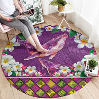 Hawaiian Plumeria and Humpback Whales Round Carpet Polynerian Art Tattoo-Mauve Color LT03 - Polynesian Pride