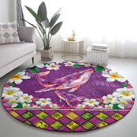 Hawaiian Plumeria and Humpback Whales Round Carpet Polynerian Art Tattoo-Mauve Color LT03 - Polynesian Pride