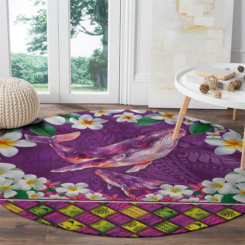 Hawaiian Plumeria and Humpback Whales Round Carpet Polynerian Art Tattoo-Mauve Color LT03 - Polynesian Pride